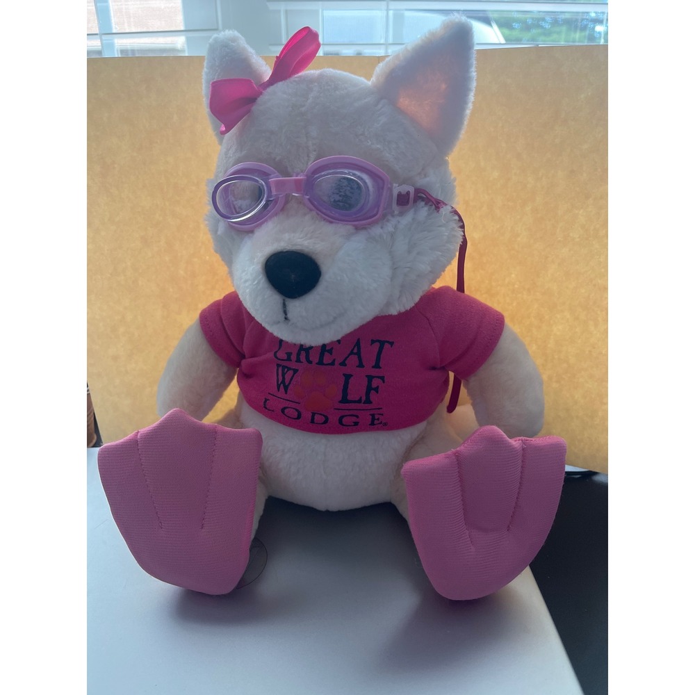 Great Wolf Lodge White Wolf Plush The Petting Zoo Pink Goggles Shirt Flippers